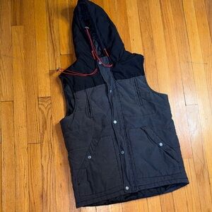 American Stitch Black and Gray Hooded Vest